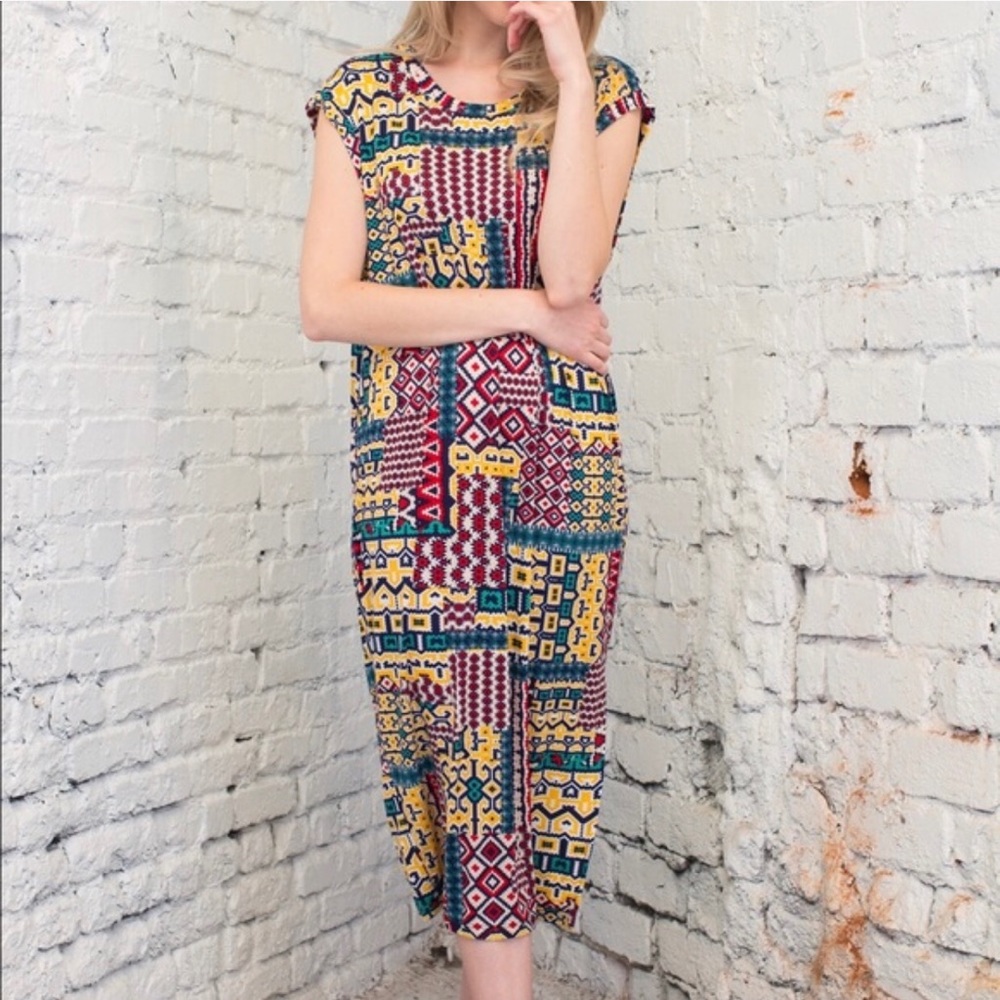 Tribal Print Boho Knit Jersey Boxy Dress - Picture 3 of 8